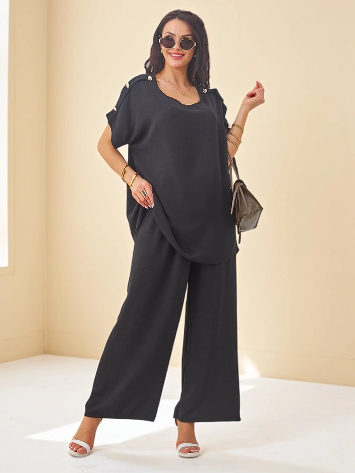 Resti Women's cotton set with short sleeves and wide pants