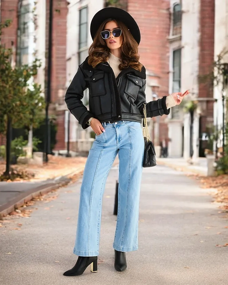 Resti Women's eco leather jacket with fur in black color