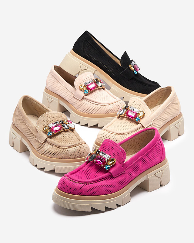 Resti Black openwork women&#039;s moccasins with Bokkso decoration- Footwear