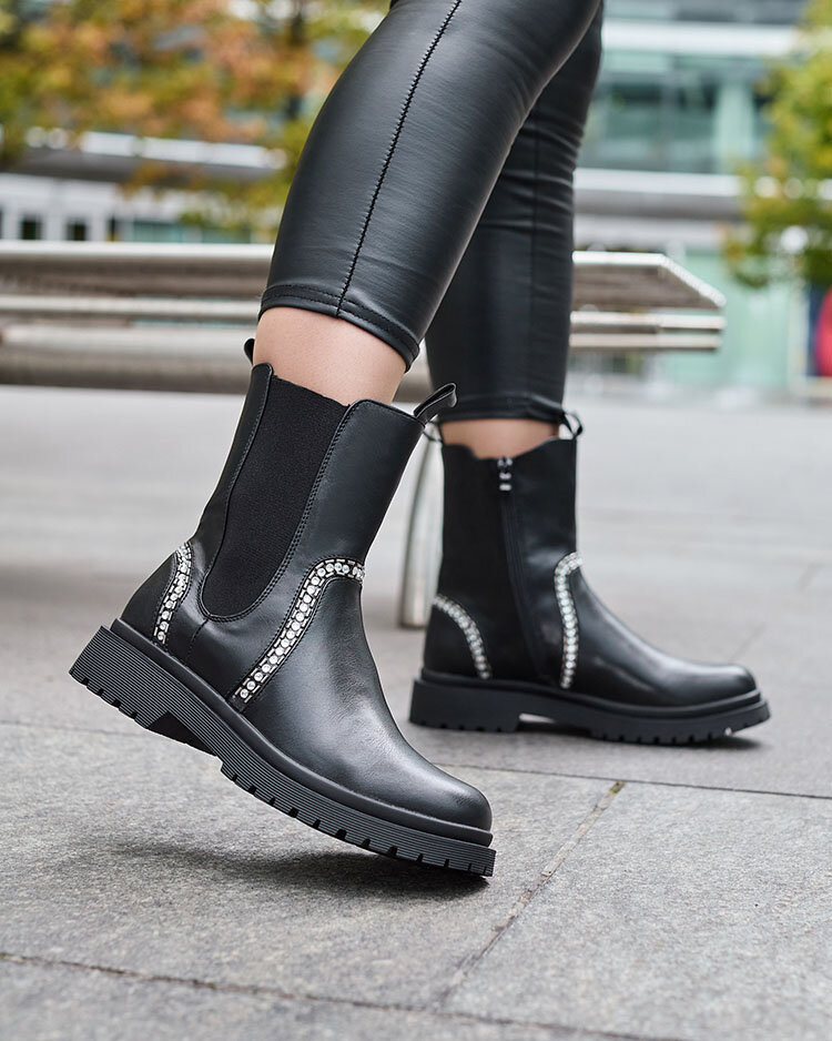 Resti Black women&#039;s high boots with crystals Seysiella