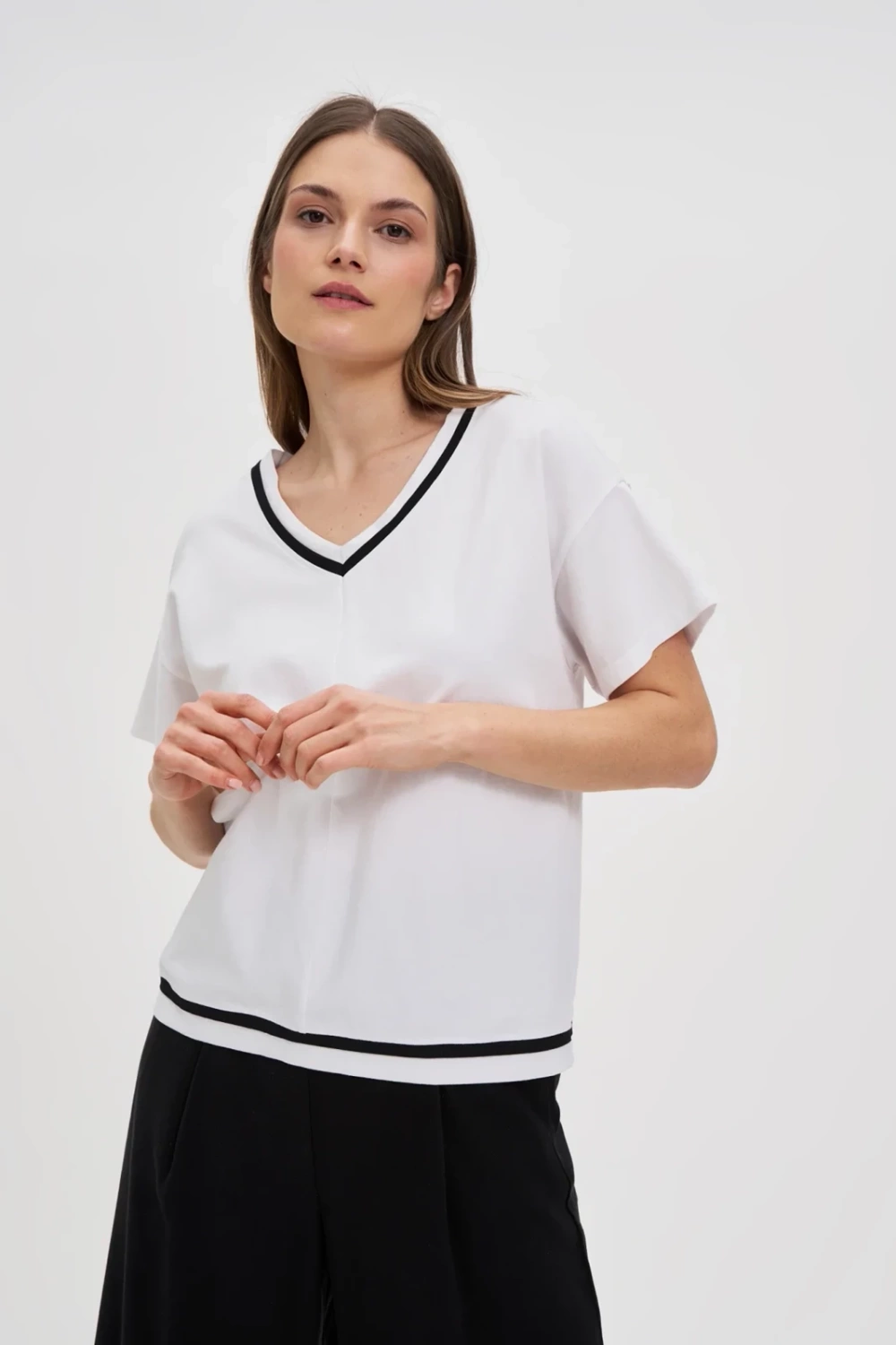 Marisse Cotton V-Neck Blouse, White