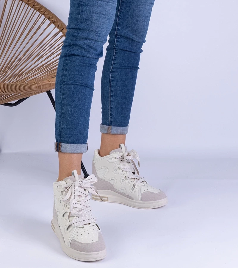 Gemre Adidași albi de damă cu șireturi groase Gralina