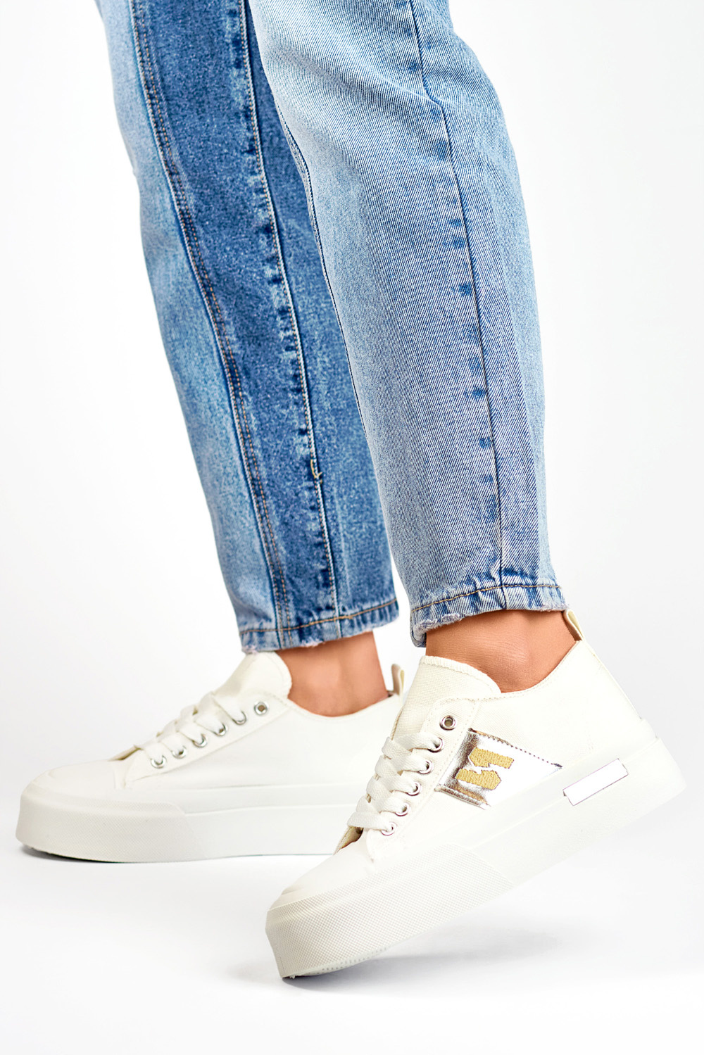 primohurt Białe modne trampki damskie na grubej podeszwie platformie