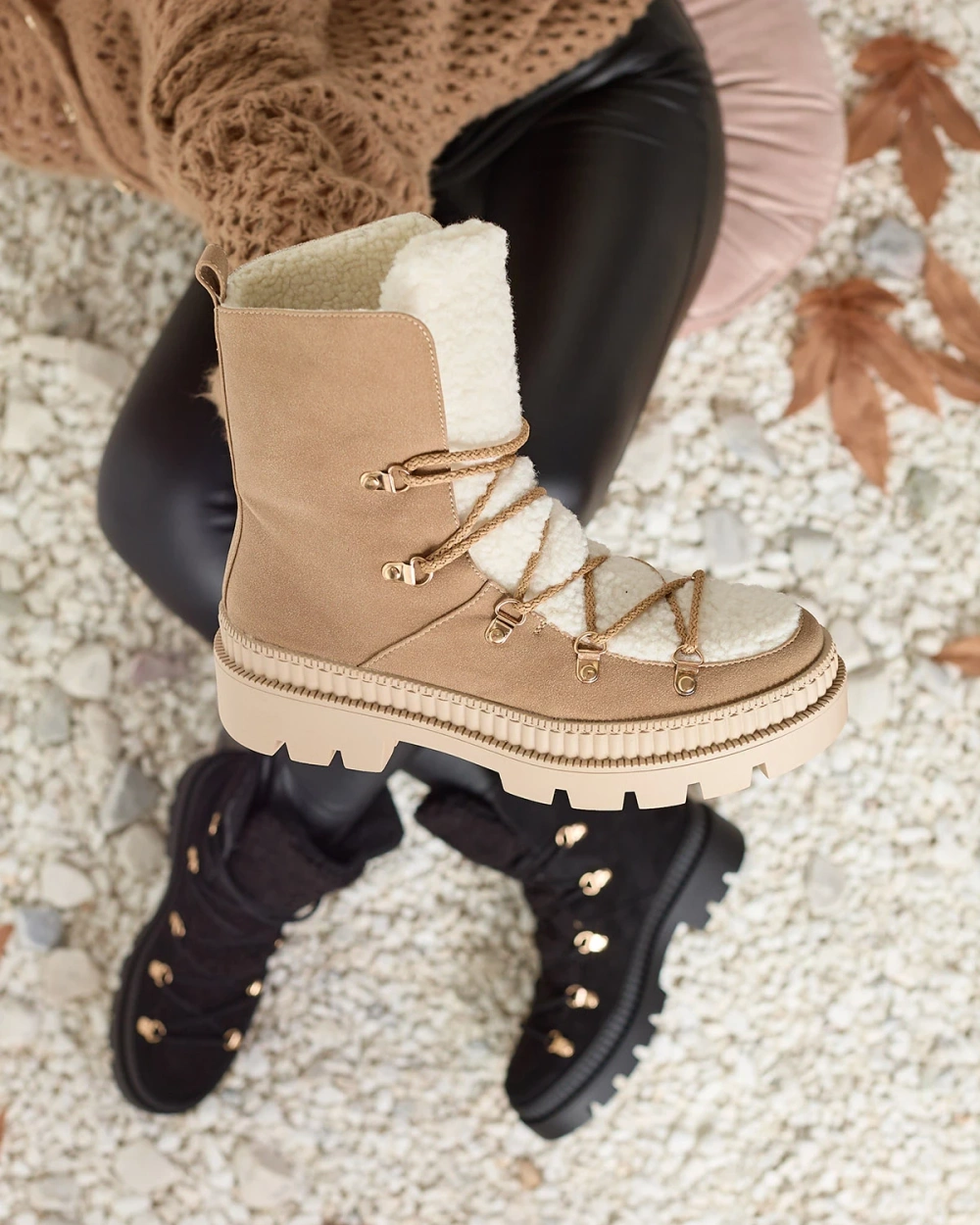 Resti Beige womens insulated trapper boots with sheepskin Lery Walk