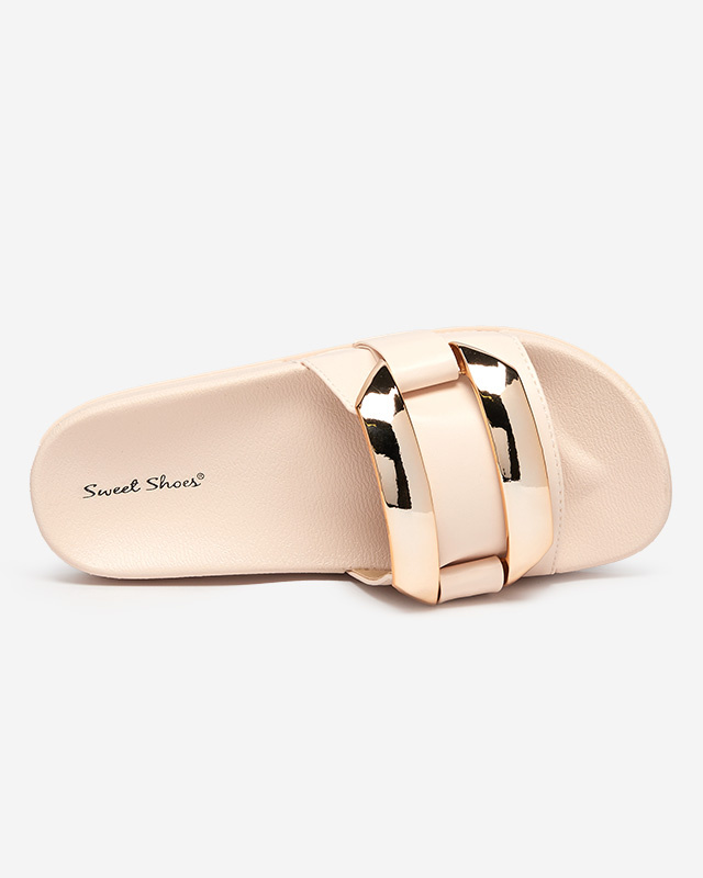 Resti Women&#039;s beige slippers with golden Serina ornament - Footwear