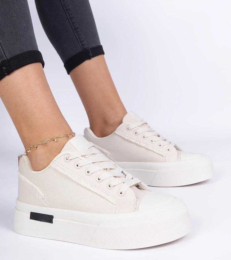 marka niezdefiniowana Beige women's canvas sneakers on a platform Verinos