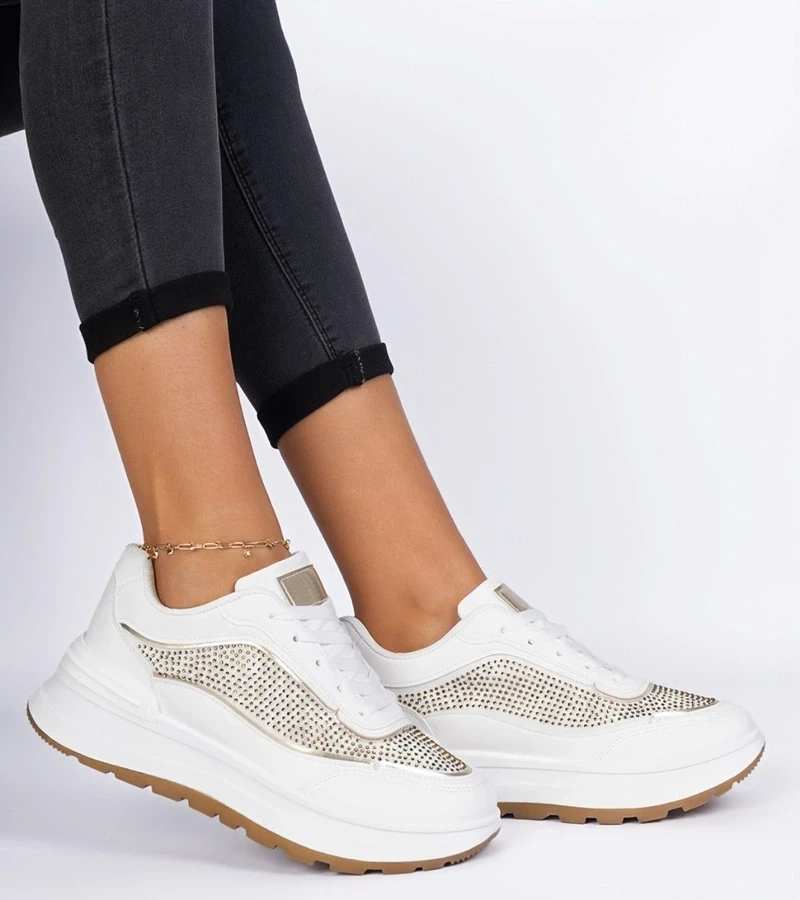 Gemre Adidași albi de damă cu zirconii Fucco