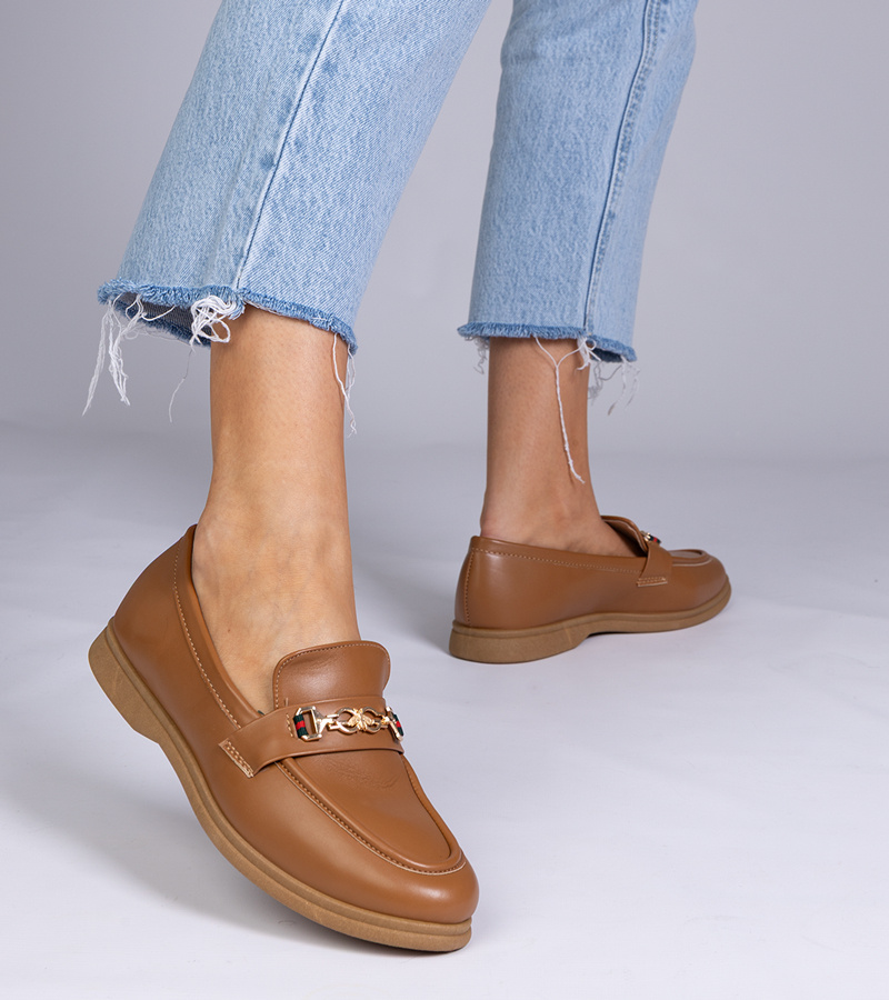 Gemre Mocasini maro închis cu ornament auriu Feola