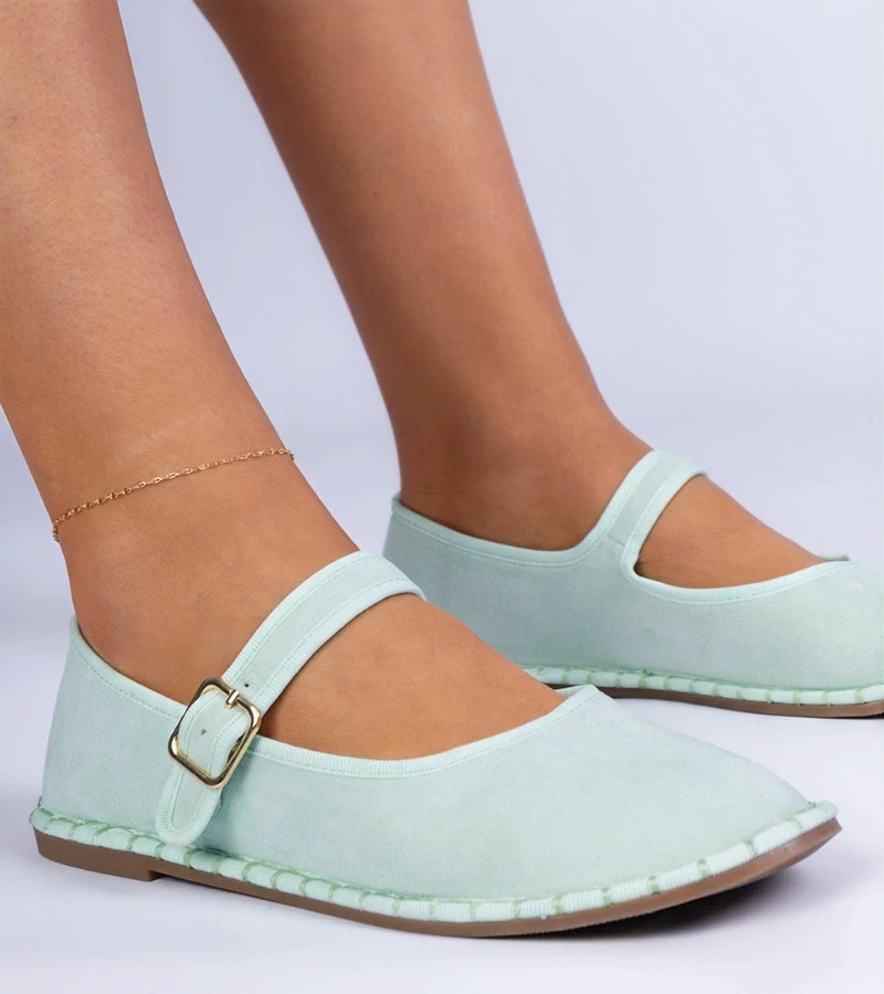 marka niezdefiniowana Green women's ballerinas with a strap Meremi
