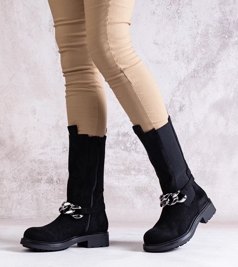 Gemre Botinele negre pentru femei decorate cu lanț Yasarna.