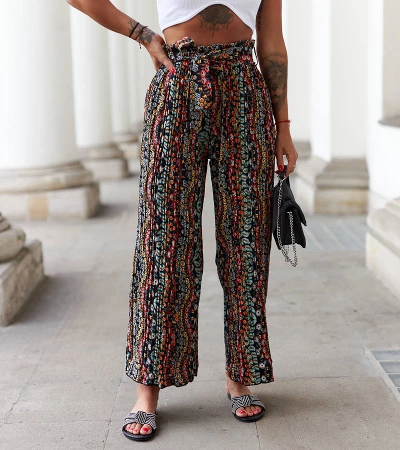 Gemre Pantaloni negri cu pliuri largi Archimede