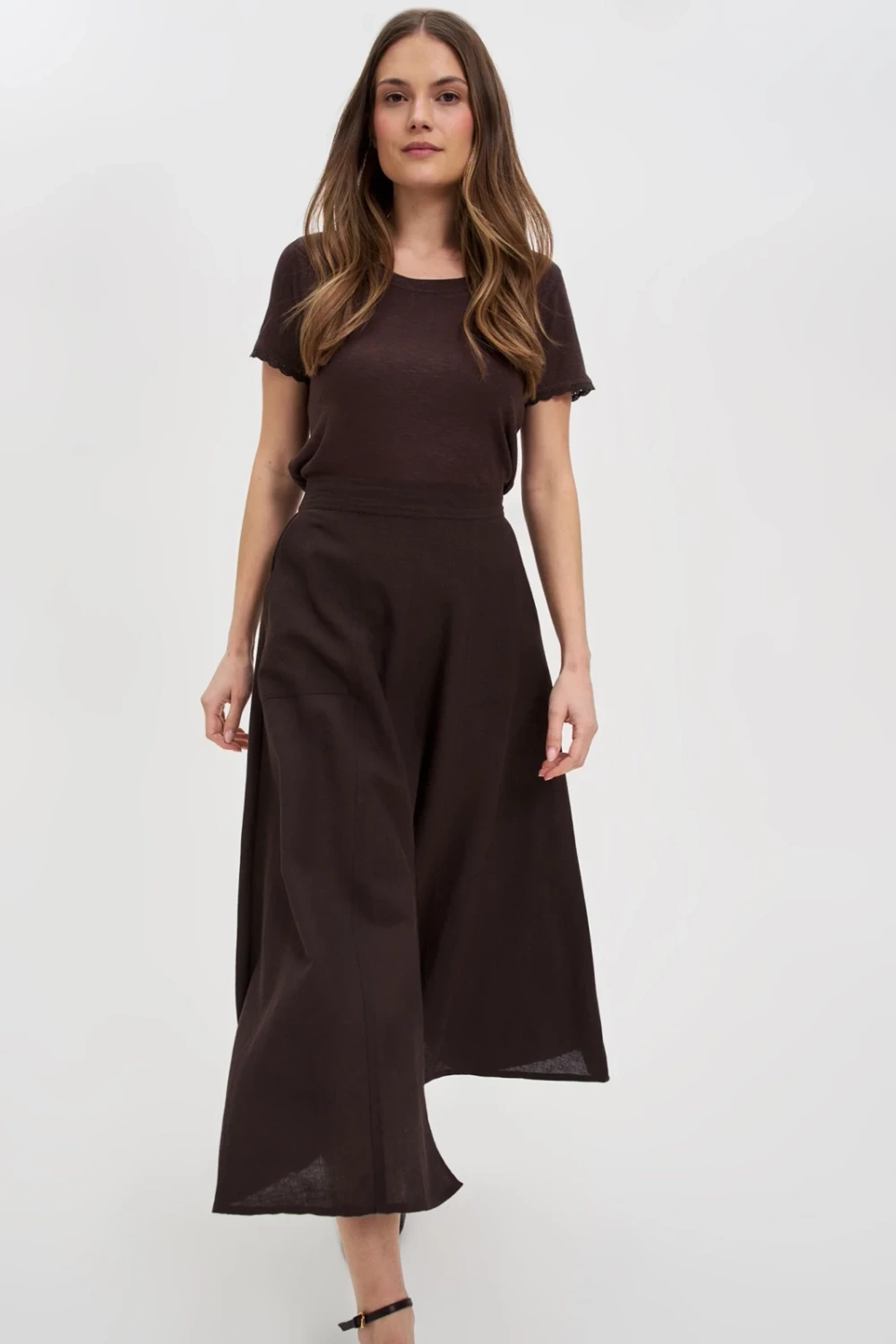 Marisse Brown Short-Sleeved Blouse