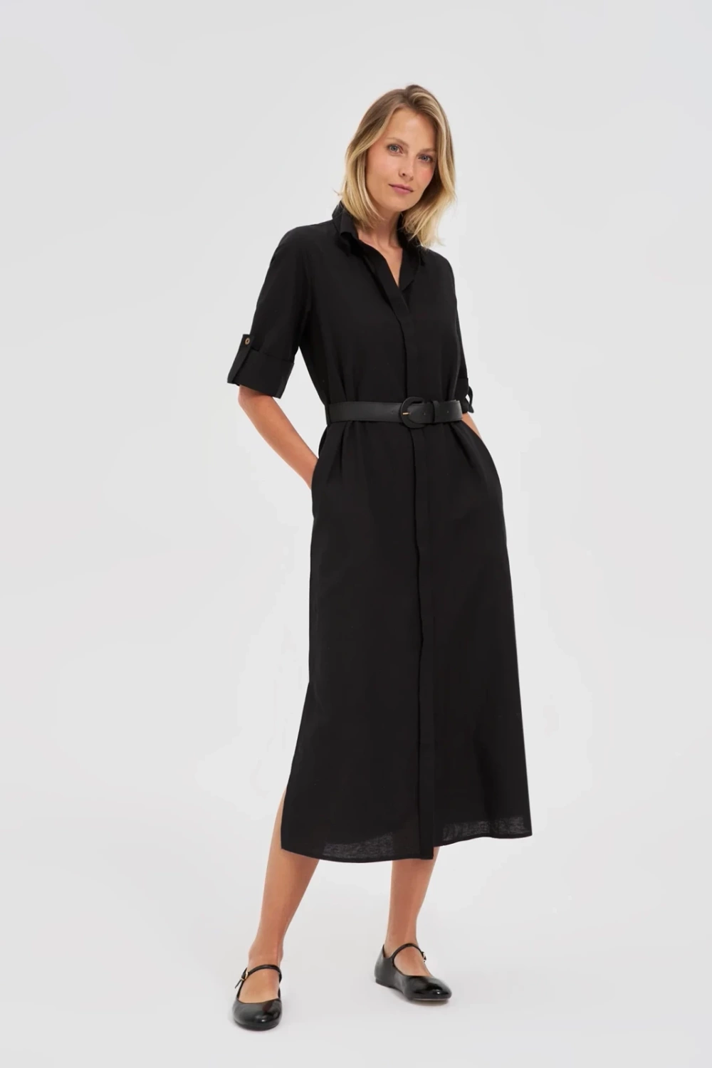 Marisse Black Midi Shirt Dress