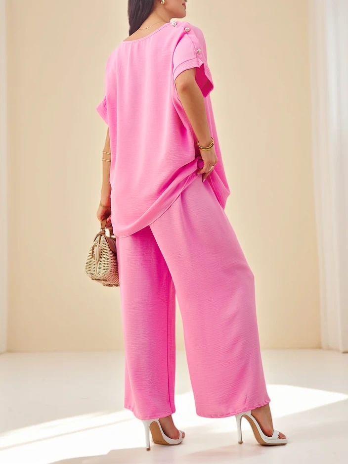 Resti Women's cotton set with short sleeves and wide trousers