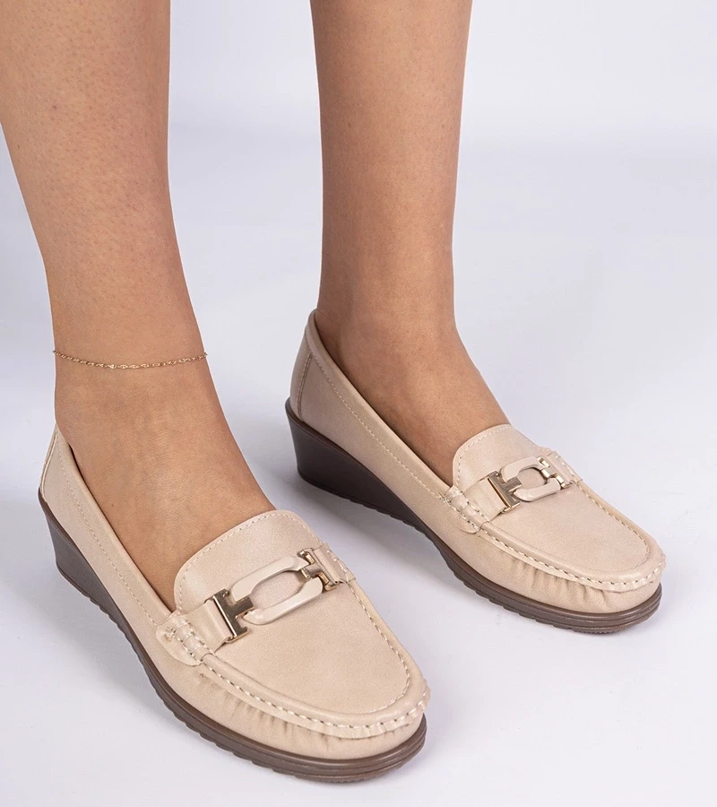 Gemre Mocasini bej pentru femei cu platformă din piele ecologică Kappi