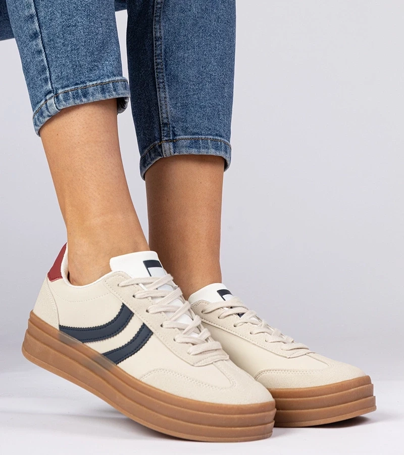 Gemre Adidași bej pentru femei cu detalii bleumarin Melly