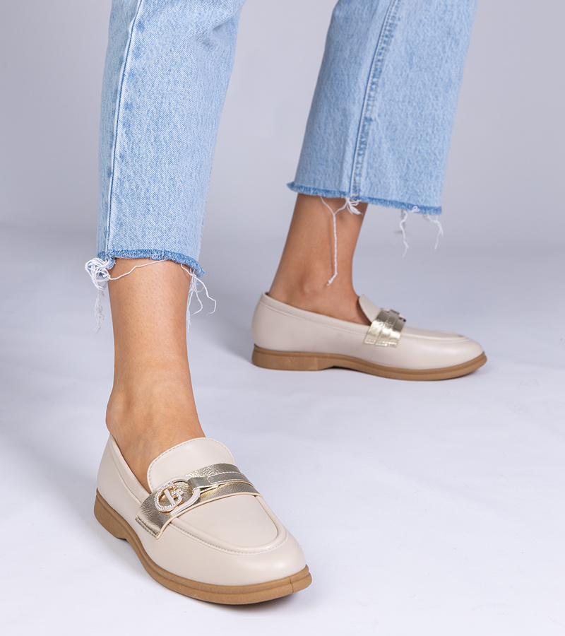 marka niezdefiniowana Beige faux leather loafers with rhinestones Berita