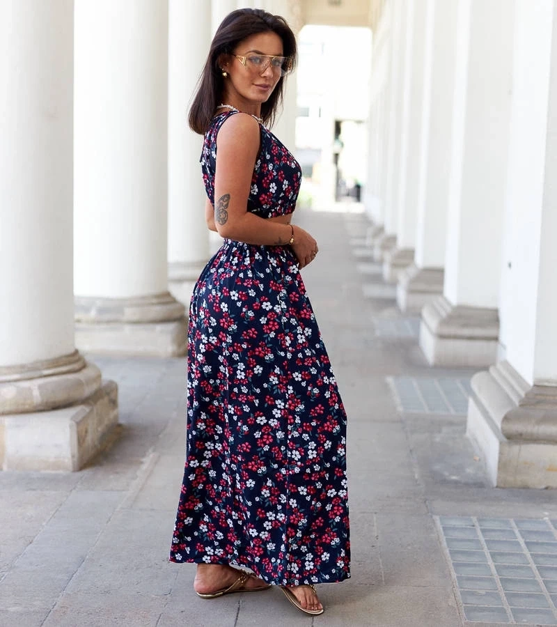 Gemre Set albastru marin cu top și fustă Genova