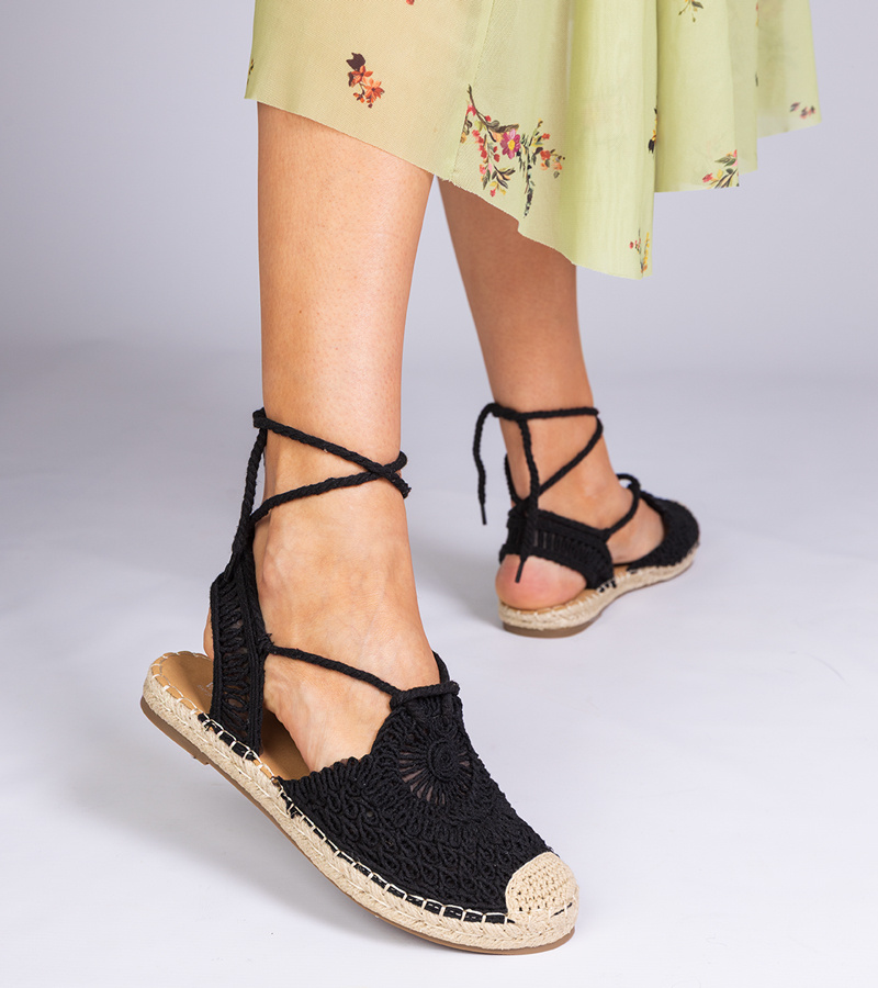marka niezdefiniowana Black flat espadrille sandals Relis