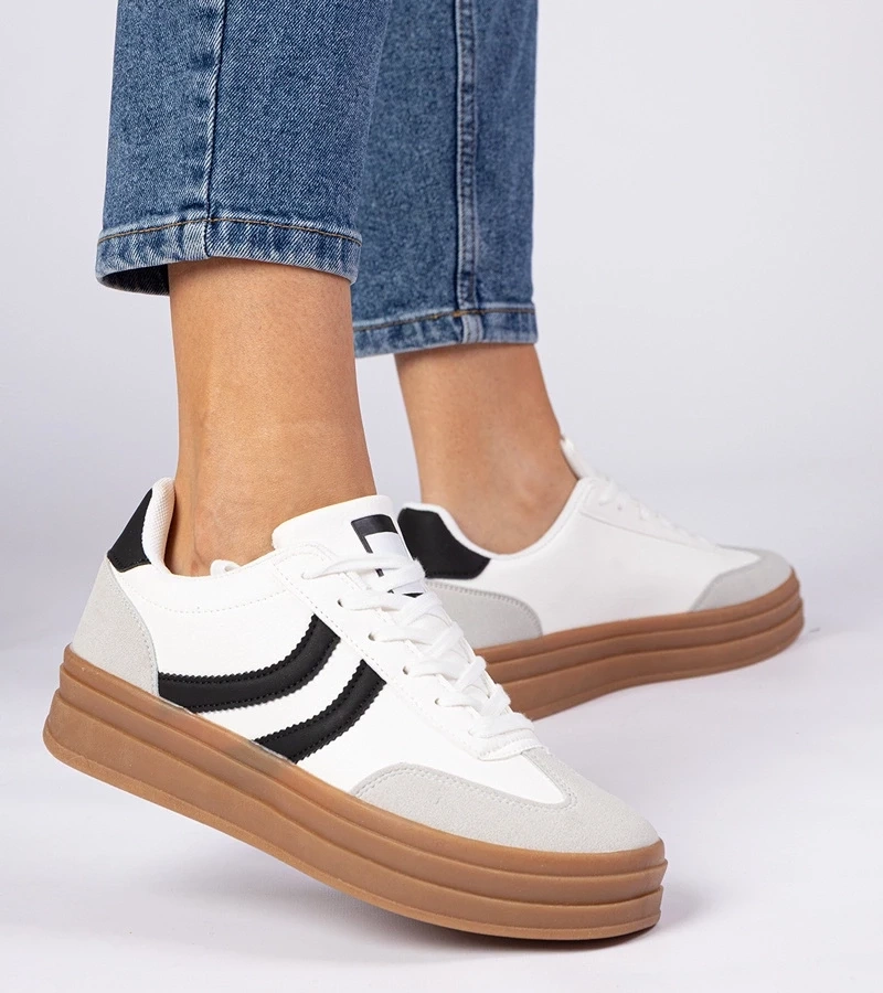 marka niezdefiniowana White women's sneakers with black accents Melly