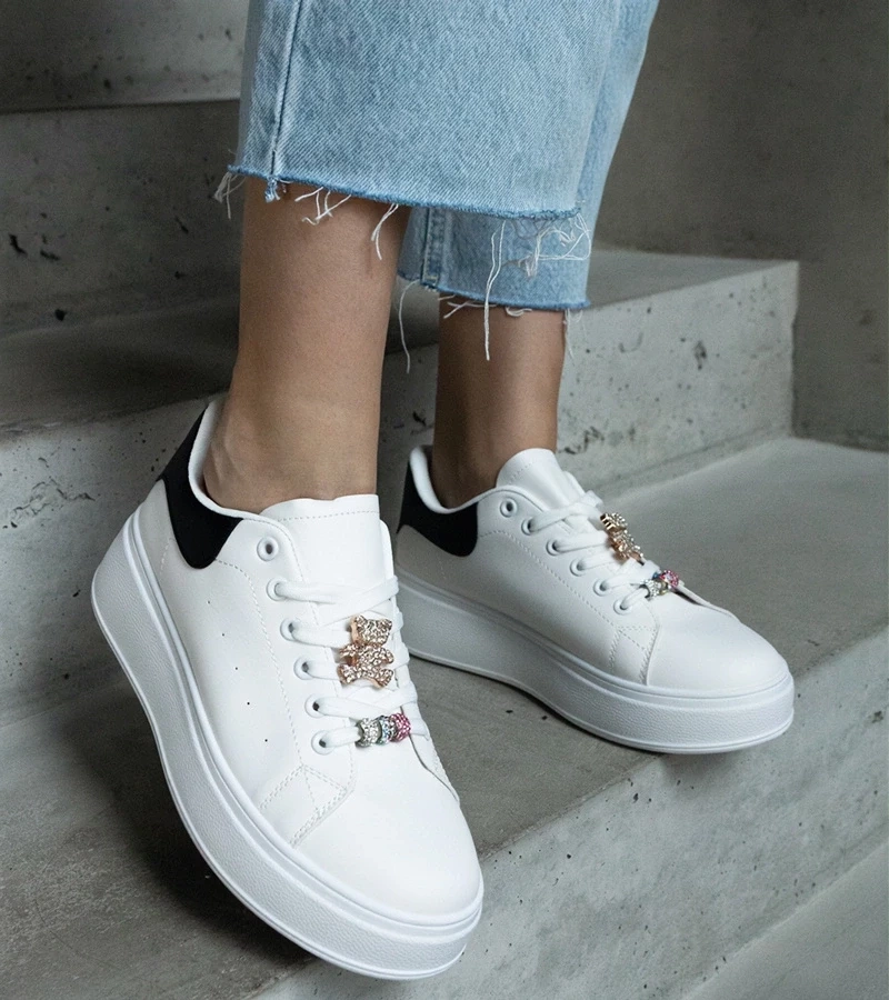 Gemre Adidași albi pe platformă decorați cu ursuleț Mavien