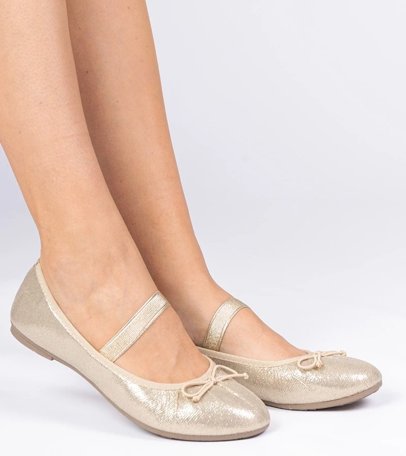 marka niezdefiniowana Gold women's ballet flats with bow on elastic Lerona