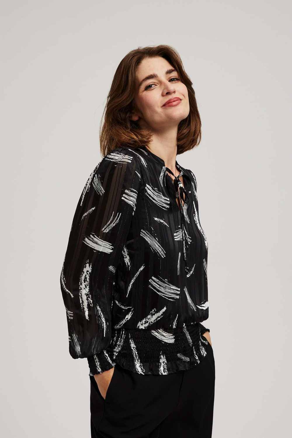 Marisse Black Tie-Neck Shirt