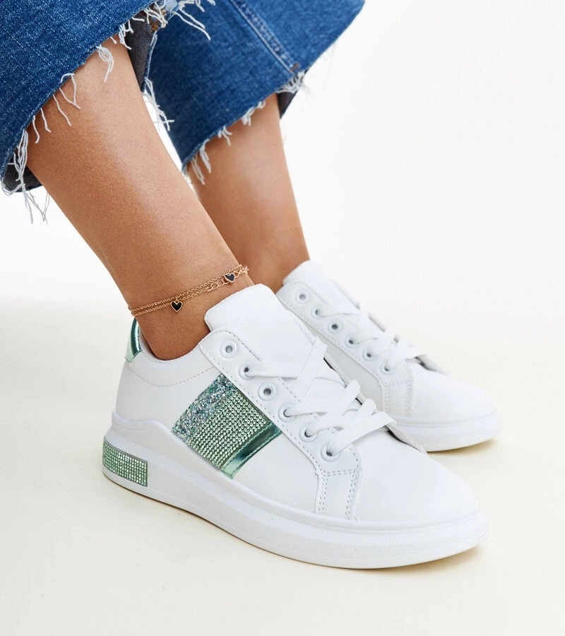Gemre Sneakers alb-verde cu zirconii de la Giulia