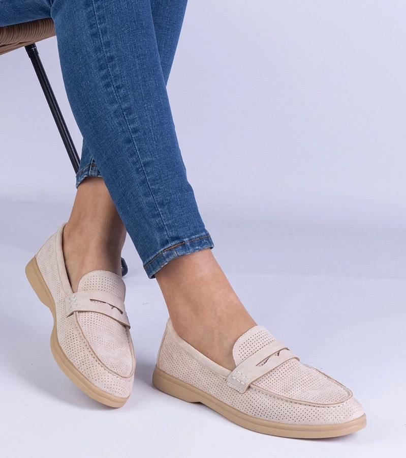 Gemre Mocasini clasici bej perforați din piele ecologică Argossa
