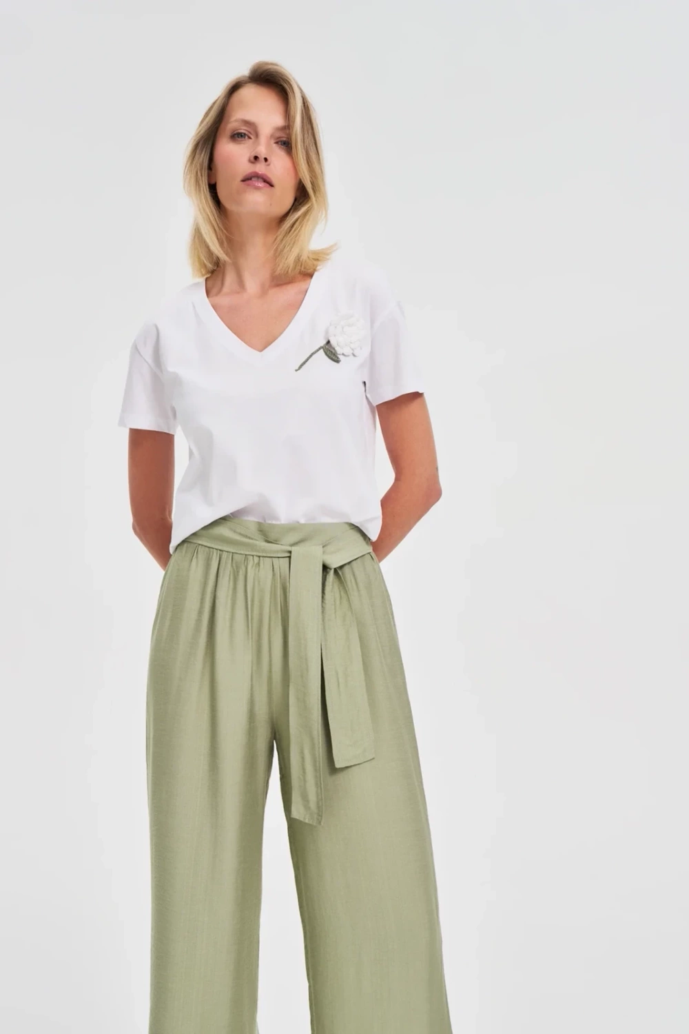 Marisse White Blouse With Crochet Appliqué