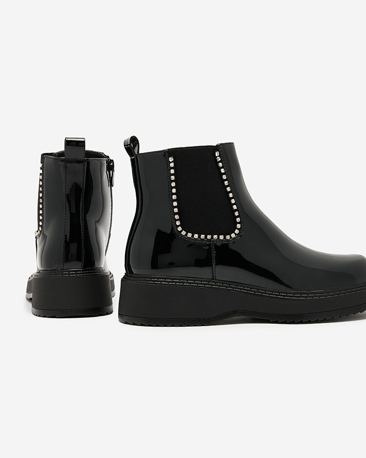 Resti Black women&#039;s flat-heeled boots with zircons Winuma