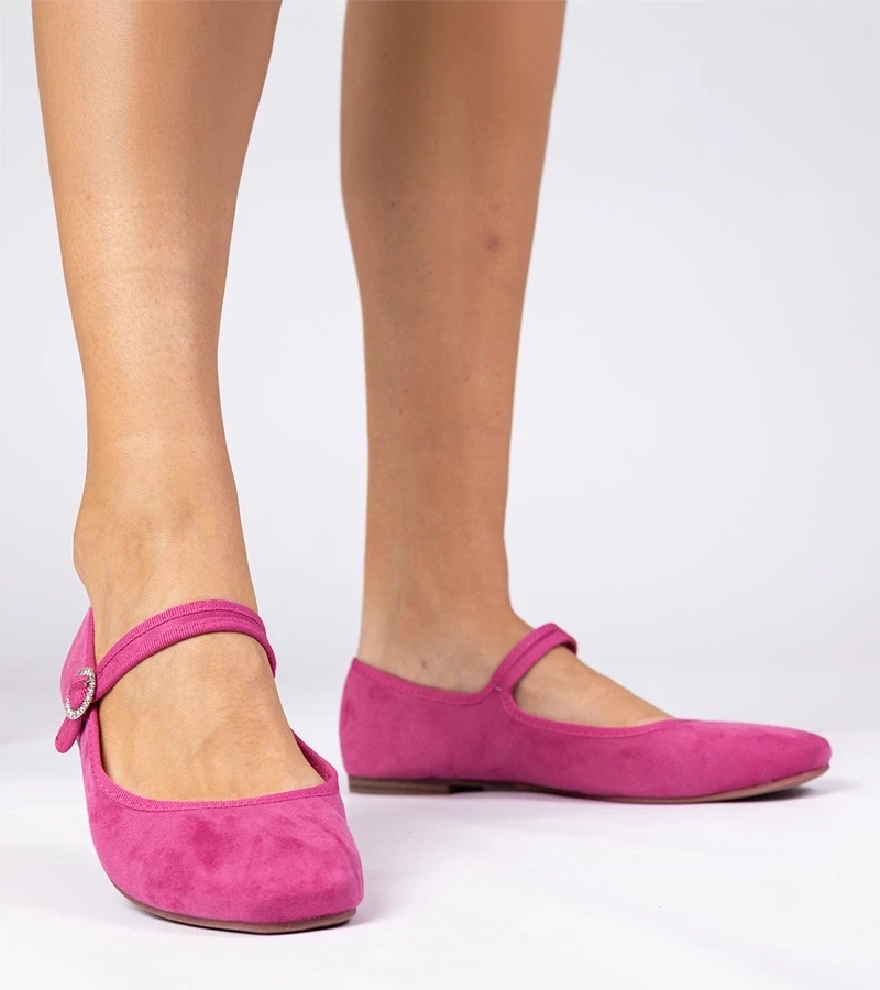 marka niezdefiniowana Pink faux-suede ballet flats with rhinestones Marcelina