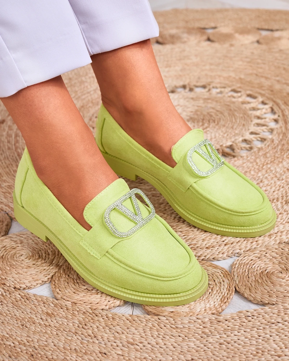 Resti Women&#039;s lime green moccasins with ornament Fogras