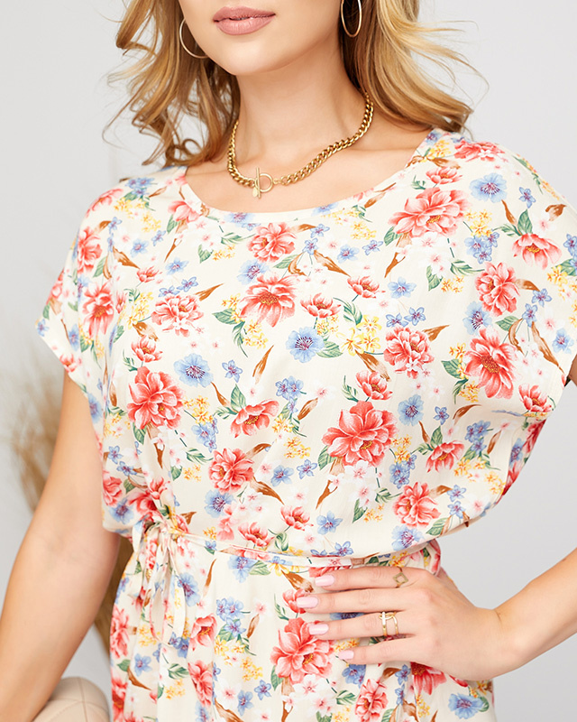 Resti Women's beige simple dress with a floral pattern - Clothing