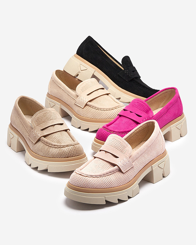 Resti Light brown women&#039;s openwork moccasins on a solid sole Ejina - Footwear