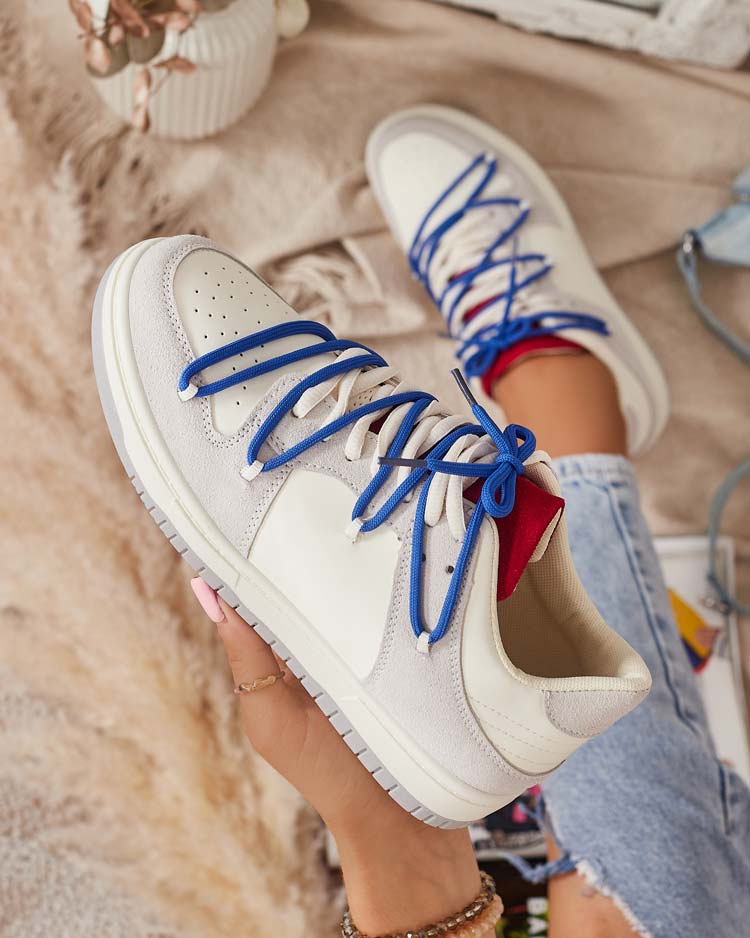 Resti White-gray women's sports sneakers with navy blue laces Olierinc - Footwear