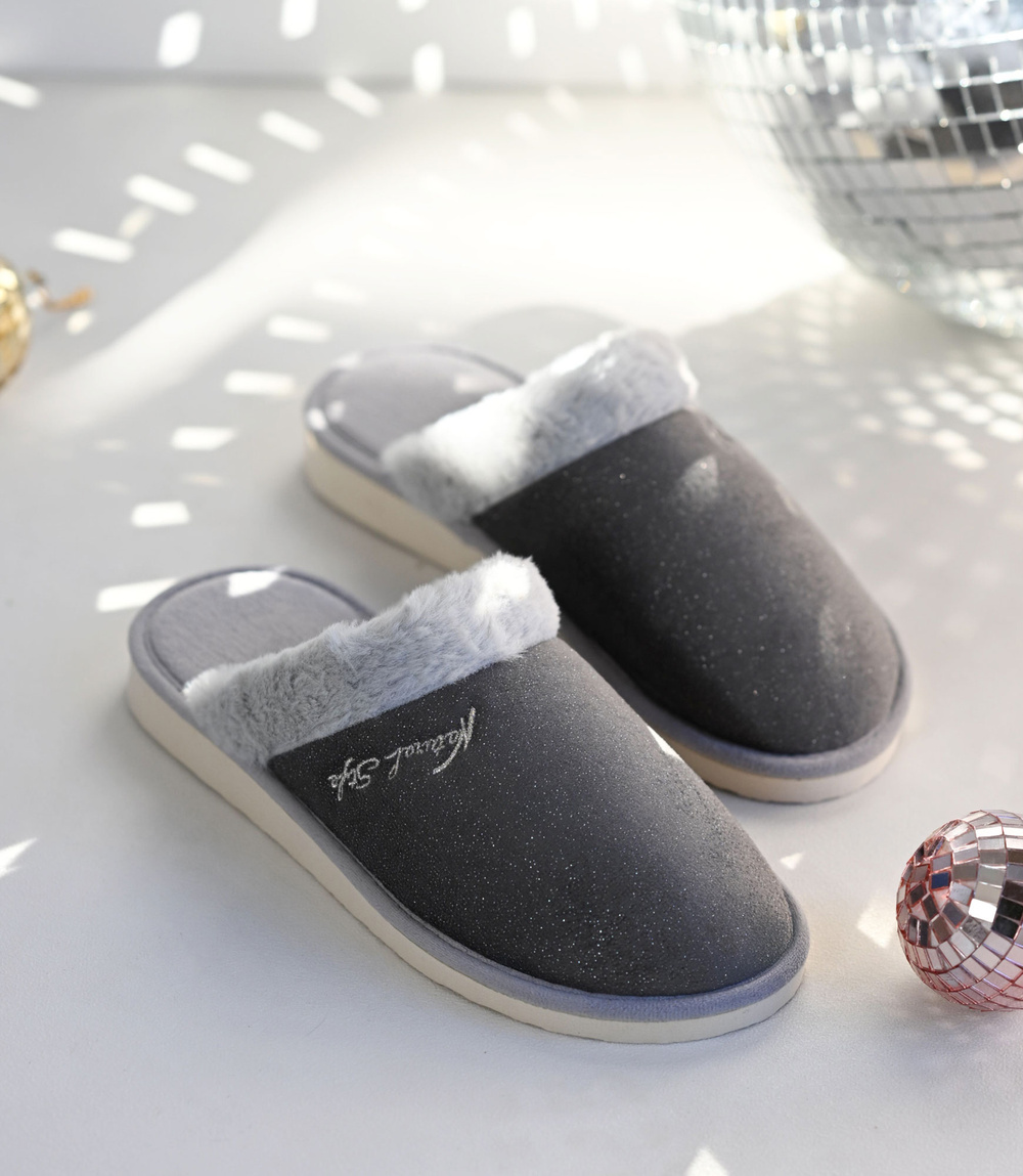 Дамски чехли NS-105 сиви с брокат