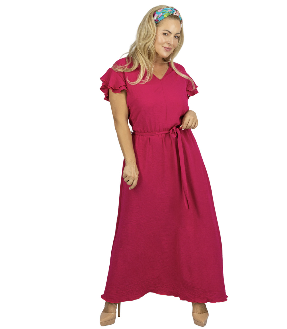 Pri Long dress tied at the waist with short sleeves with frill CELINA