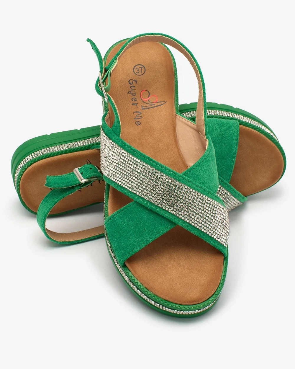 Resti Green women's eco-suede sandals with zircons Trikys