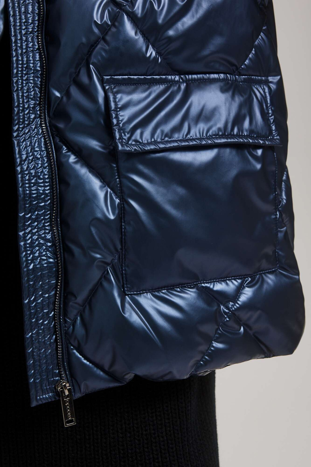 Marisse Navy Blue Metallic Quilted Jacket