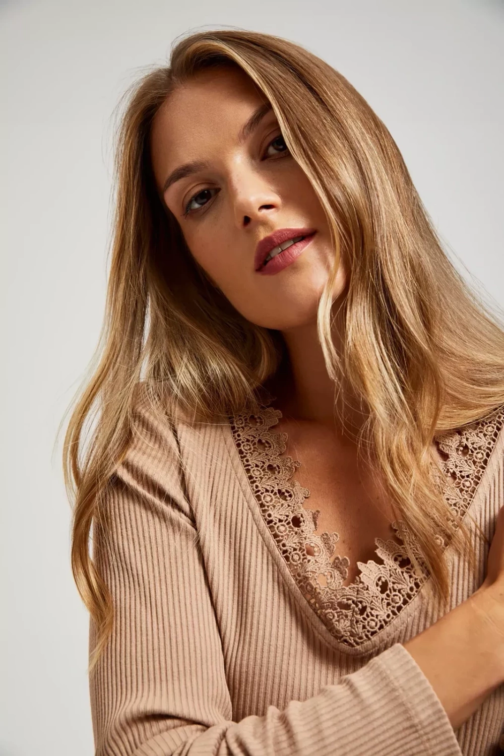 Marisse Blouse With A Lace Neckline