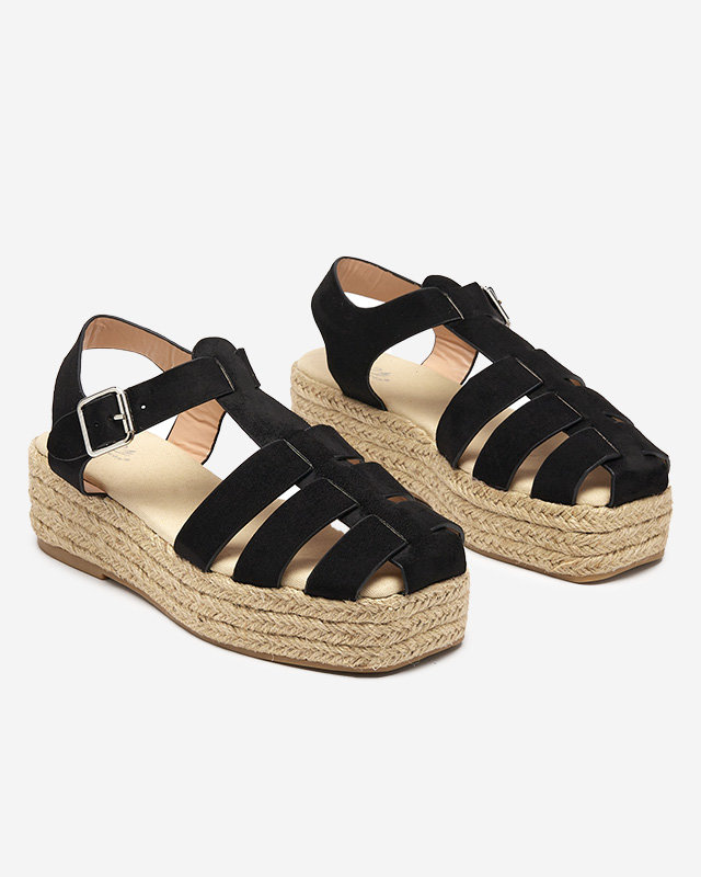 Resti Black eco-suede women&#039;s sandals on the Keniso platform - Footwear