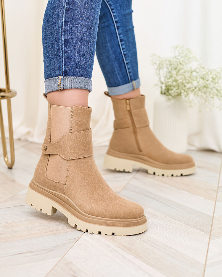 Resti Beige women&#039;s boots with decorative strap Doasa