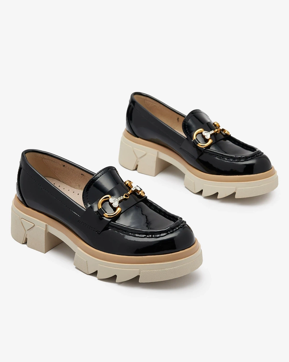 Resti Lacquered black women&#039;s moccasins with crystals Inriw - Footwear