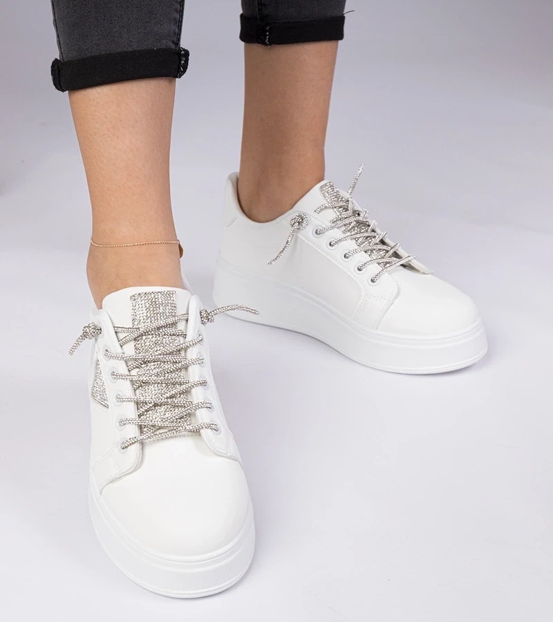 Gemre Adidași albi cu zirconii argintii Treysi