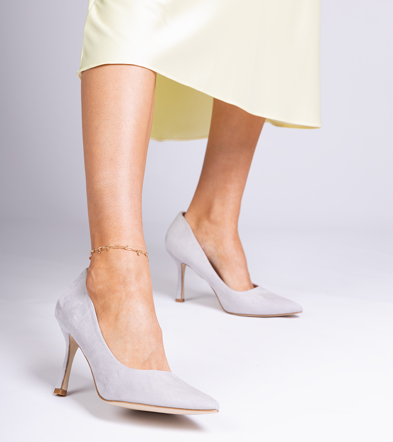 marka niezdefiniowana Gray classic heeled pumps made of eco-suede Karisa