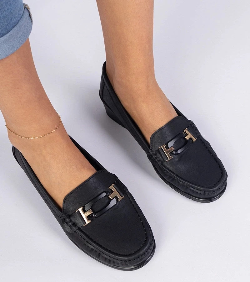 Gemre Mocasini negri de damă pe platformă din piele ecologică Kappi