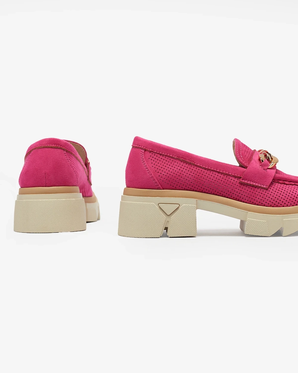 Resti Eco-suede moccasins with gold embellishment in fuchsia Zaffix