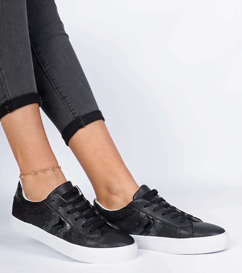 Gemre Adidași negri cu motiv animal decorat cu sclipici Walorin