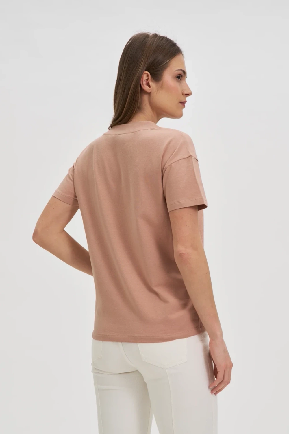 Marisse Beige Cotton V-Neck T-Shirt
